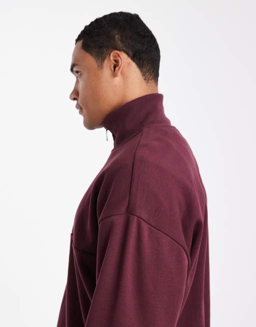 Threadbare 1/4 zip slouchy fleece sweatshirt in burgundy, 4 of 5