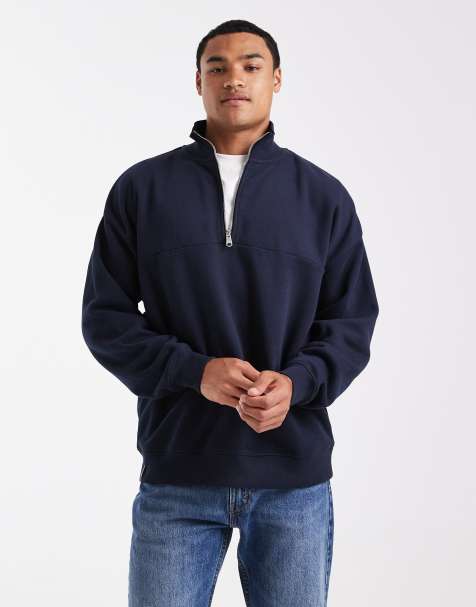 Threadbare 1/4 zip slouchy fleece sweatshirt in navy - view 1