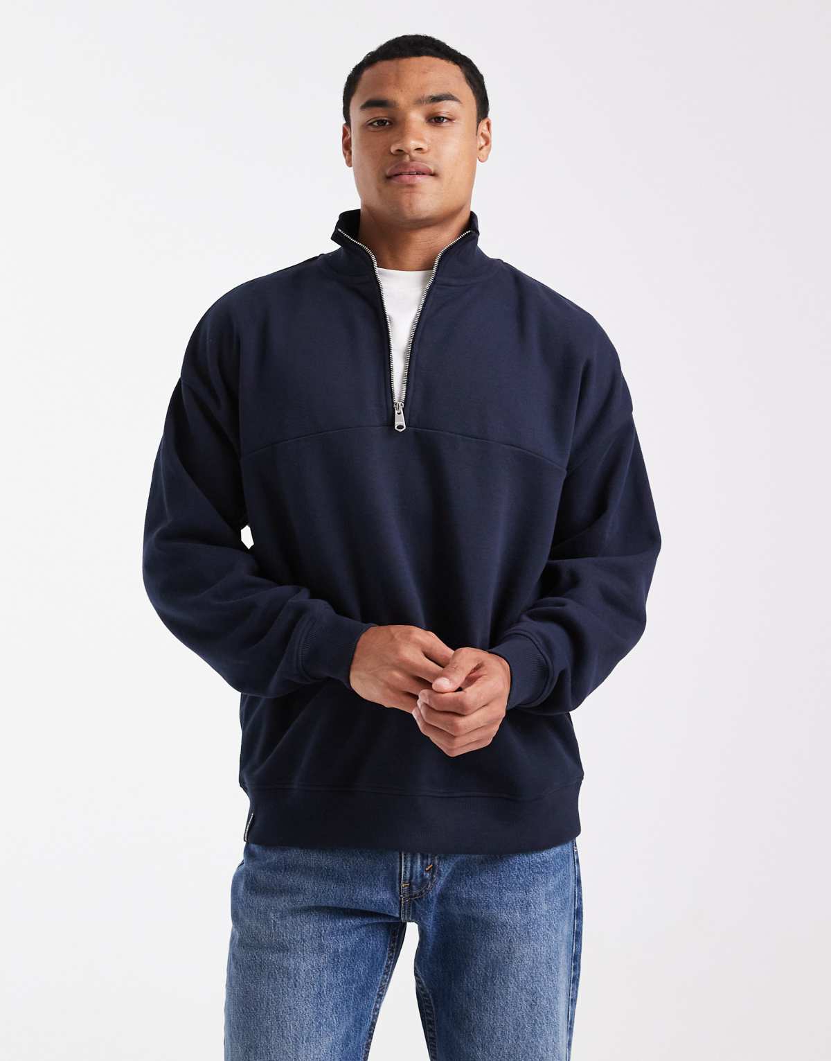 Threadbare 1/4 zip slouchy fleece sweatshirt in navy