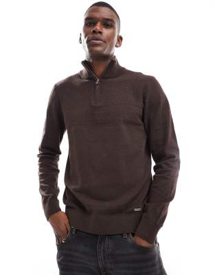 1/4 zip sweater in chocolate brown