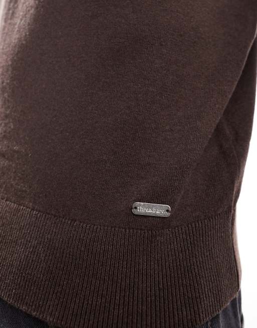 Threadbare 1/4 zip sweater in chocolate brown | ASOS