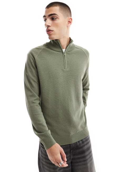 Threadbare 1/4 zip sweater in khaki