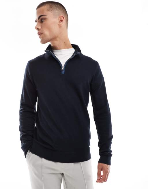 Threadbare 1/4 zip sweater in navy