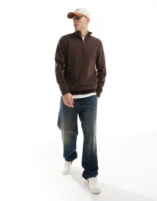 Threadbare 1/4 zip sweatshirt in chocolate brown, 2 of 4