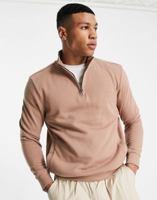 Threadbare 1/4 zip sweatshirt in dusty pink