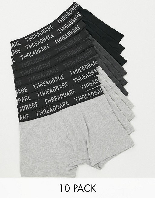 Threadbare 10 pack trunks in grey and black