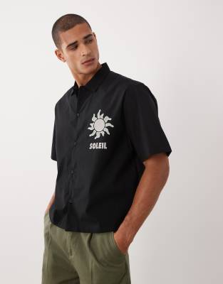 Threadbare 100% Cotton Boxy Fit Short Sleeve Shirt With Sun Graphic In Black