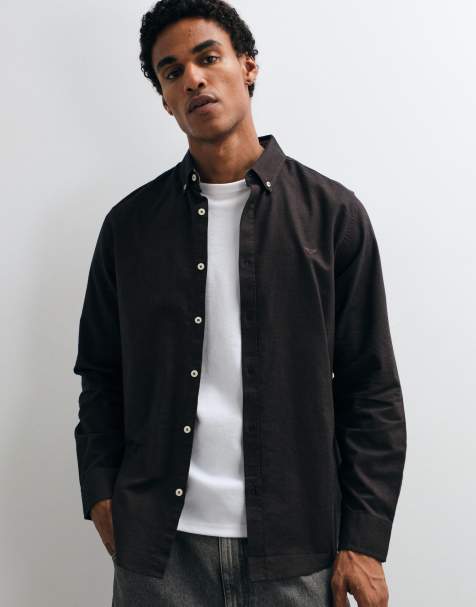 Threadbare 100% cotton oxford shirt in black - view 1