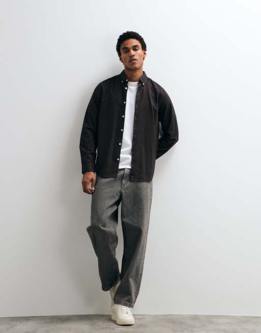 Threadbare 100% cotton oxford shirt in black , 2 of 5