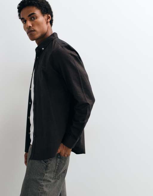 Threadbare 100% cotton oxford shirt in black , 4 of 5