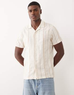 Threadbare 100% Cotton Short Sleeve Textured Shirt In Neutral