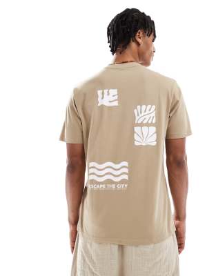 Threadbare Threadbare 160 GSM graphic back print cotton t-shirt in stone-Brown