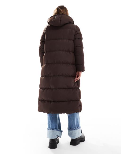 Threadbare - 2-in-1 afritsbare lange bodywarmer en gewatteerde jas in bruin, 4 van 4
