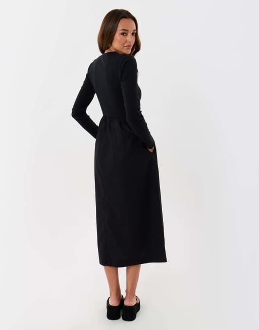 Threadbare 2 in 1 button up midaxi dress in black, 2 of 4