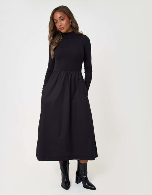 Threadbare 2 in 1 high neck midaxi dress in black, 4 of 4
