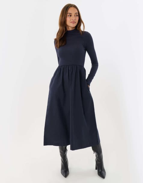 Threadbare 2 in 1 high neck midaxi dress in navy - view 1