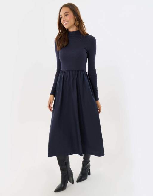 Threadbare 2 in 1 high neck midaxi dress in navy, 4 of 4