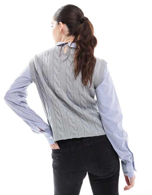 Threadbare 2 in 1 jumper and shirt in grey and blue , 2 of 4