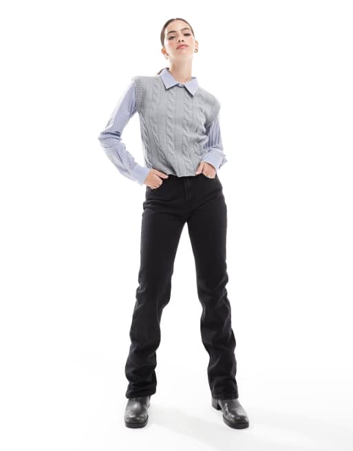 Threadbare 2 in 1 jumper and shirt in grey and blue , 4 of 4