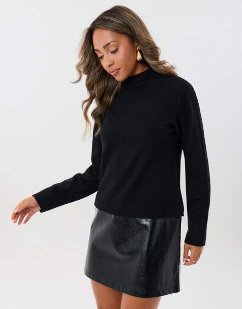 Threadbare 2 in 1 knitted mini dress with faux leather skirt in black - view 1