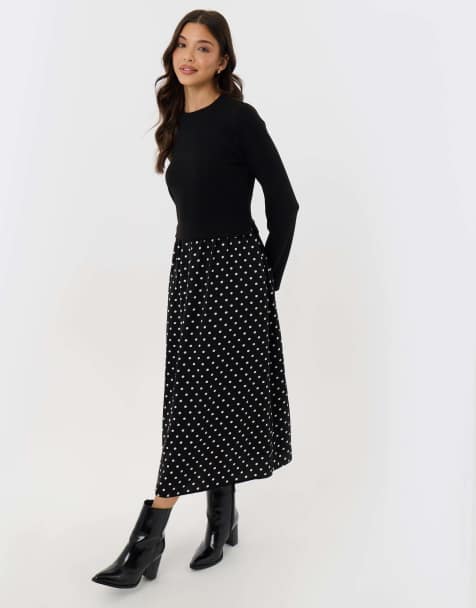 Threadbare 2 in 1 long sleeve maxi dress in black - view 1