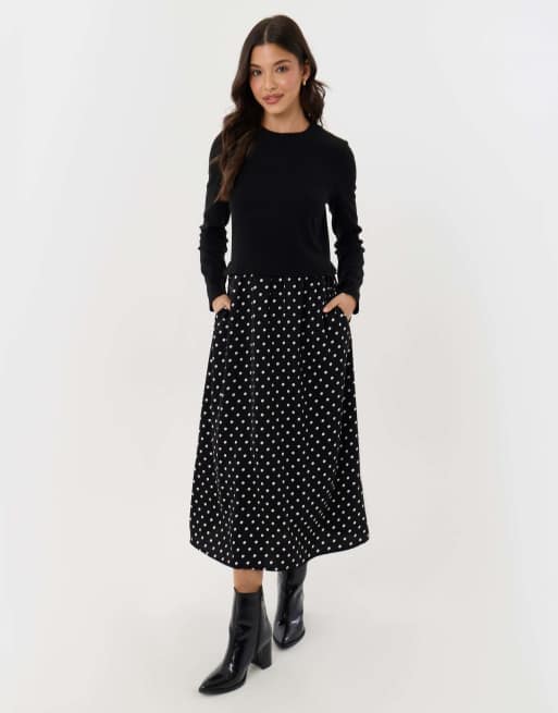 Threadbare 2 in 1 long sleeve maxi dress in black, 4 of 4
