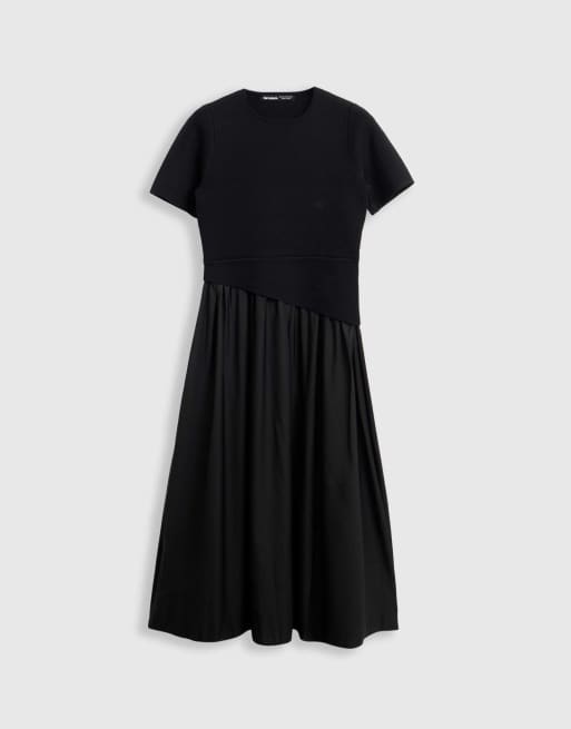 Threadbare 2 in 1 satin knit midaxi dress in black, 5 of 5