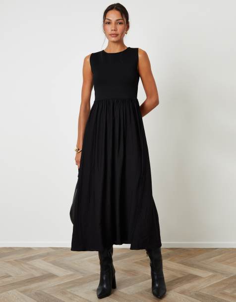 Threadbare 2-in-1 sleeveless knitted vest maxi dress in black