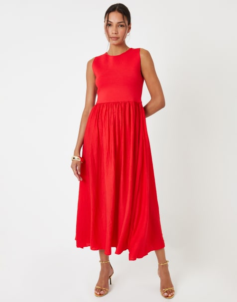 Threadbare 2-in-1 sleeveless knitted vest maxi dress in red