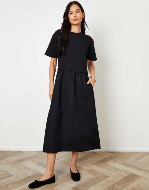 Threadbare 2-in-1 sweat dress with poplin skirt in black - view 1