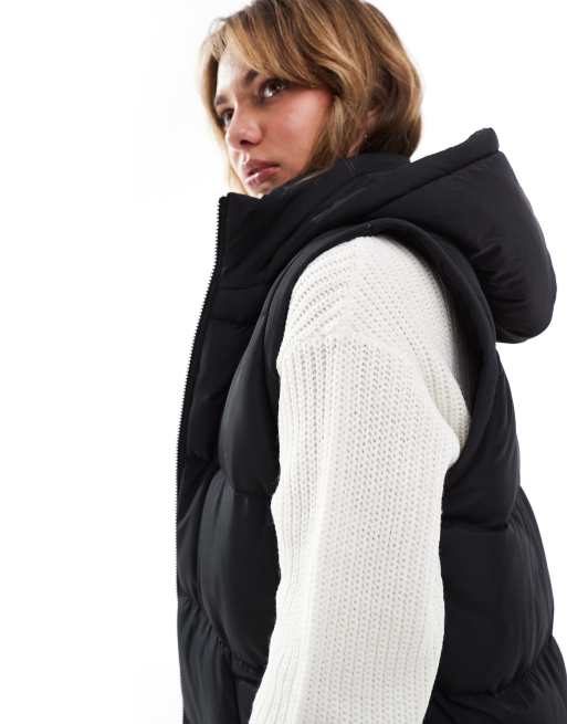 Threadbare 2 in 1 zip off longline gilet and puffer coat in black ASOS