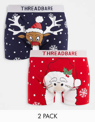 Threadbare christmas 2 pack trunks in santa and rudolph print - ASOS Price Checker