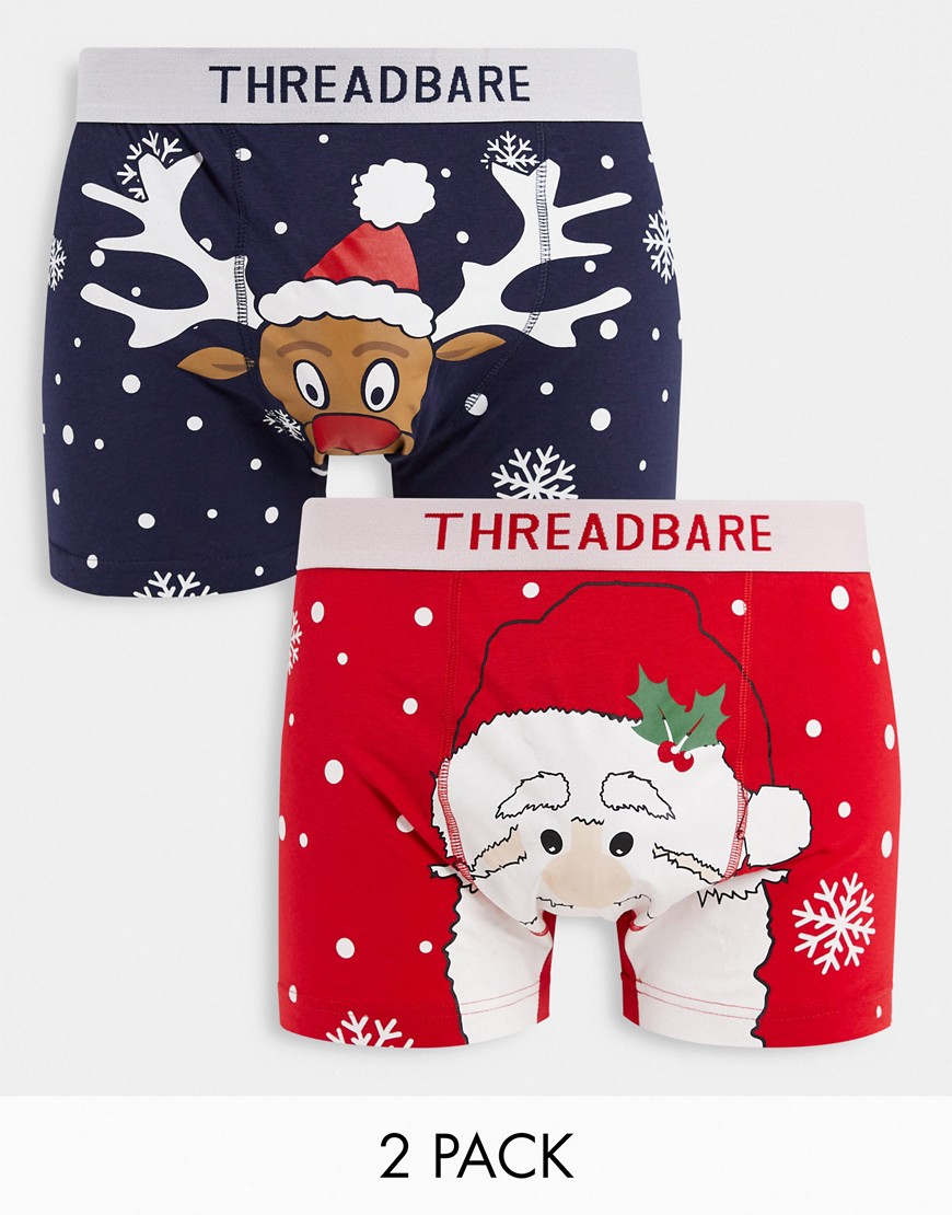 Threadbare 2-pack Christmas Trunks In Santa And Rudolph Print-red