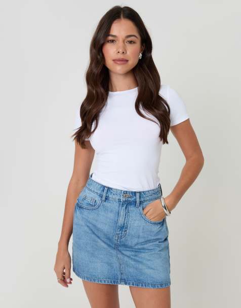 Threadbare 2 pack denim mini skirts in mid blue