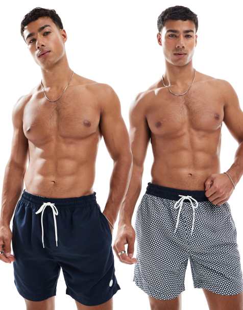 Threadbare 2 pack geometric print swim shorts in navy