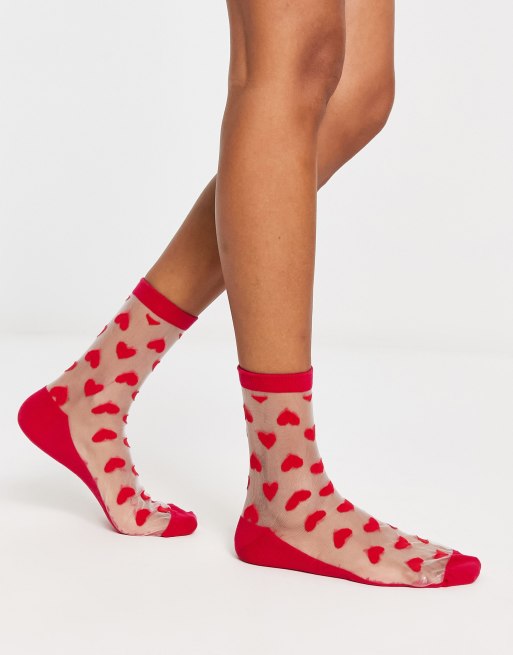 Threadbare 2 pack heart socks in red and black ASOS