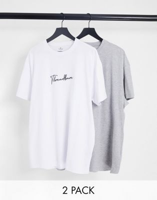 Threadbare 2 pack lounge t shirts with script logo in white and grey