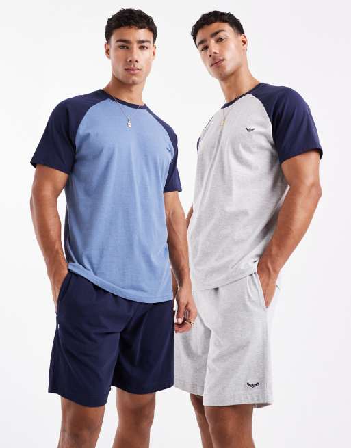 Threadbare 2 pack 'marlo' cotton blend short sleeve pyjama set in blue