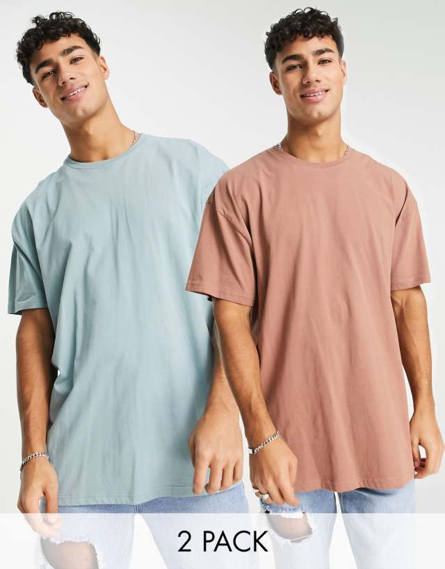 Threadbare 2 pack oversized t-shirt in cognac & smokey blue