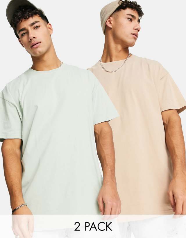 Threadbare 2 pack oversized t-shirt in stone & sage