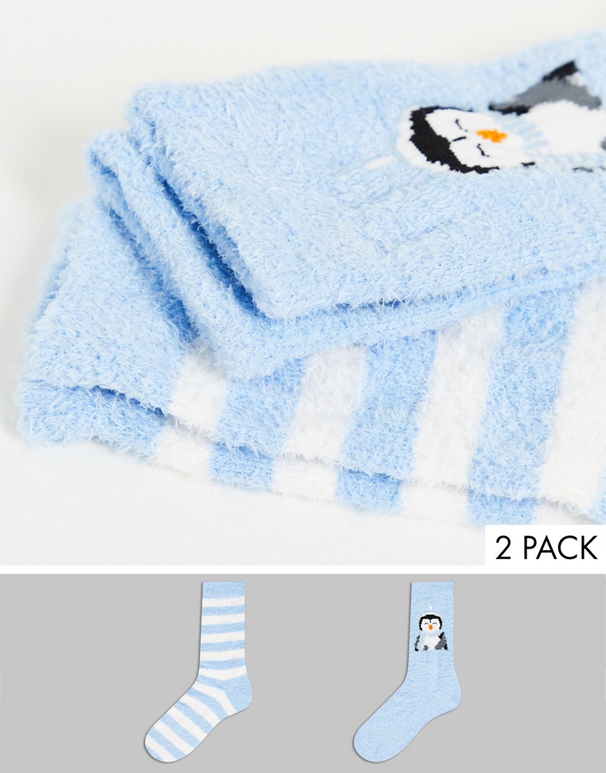 Threadbare 2 pack penguin cozy socks in blue-Blues