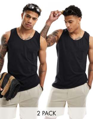 2 pack pocket tank tops in black