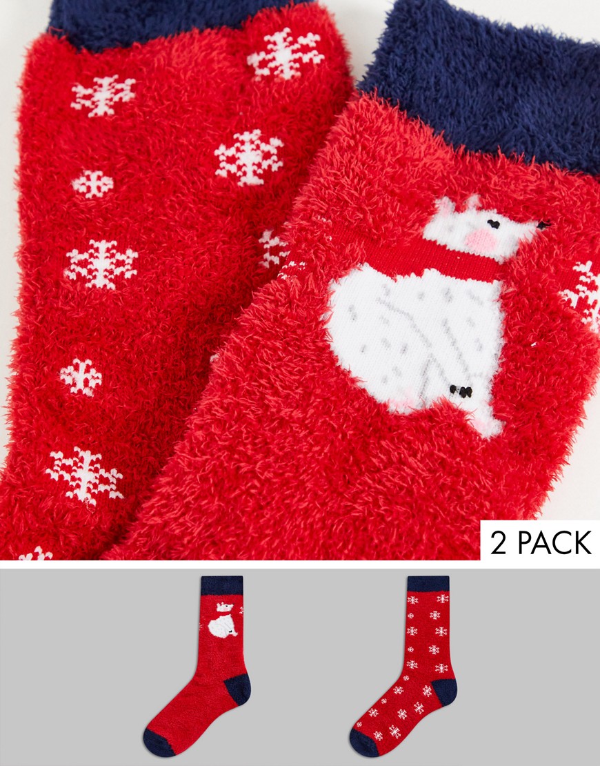 Threadbare 2 pack polar bear cozy socks in red