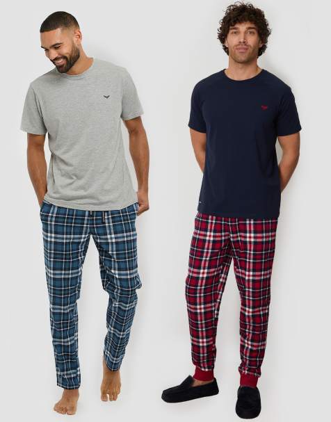 Threadbare 2-pack short sleeve top & check pants pyjama sets in navy - view 1