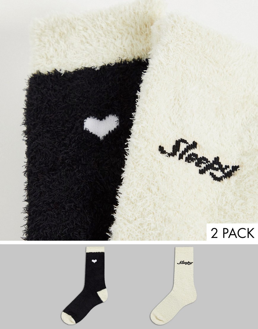Threadbare 2-pack Sleepy cozy socks in black and cream-White