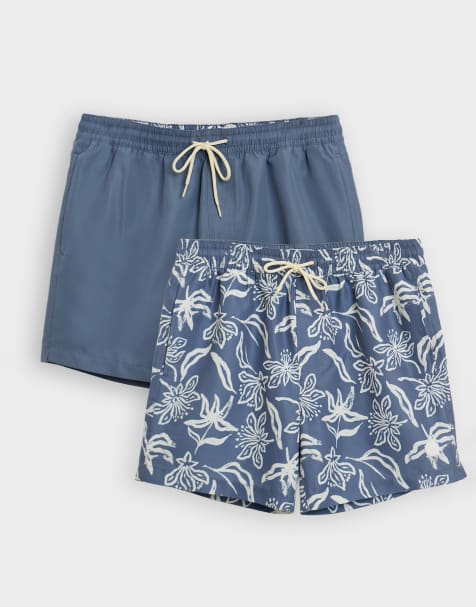 Threadbare 2-pack tropical print quick dry swim shorts in blue - view 1