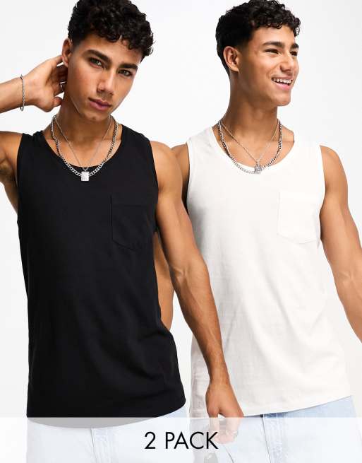 Threadbare 2 pack vests in black & white
