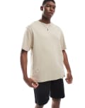 [Threadbare] Threadbare 200 GSM cotton t-shirt with embroidered detail in stone-Neutral M STONE
