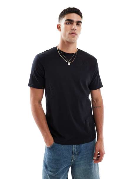Threadbare 200 GSM short sleeve t-shirt in black with flower embroidery - view 1