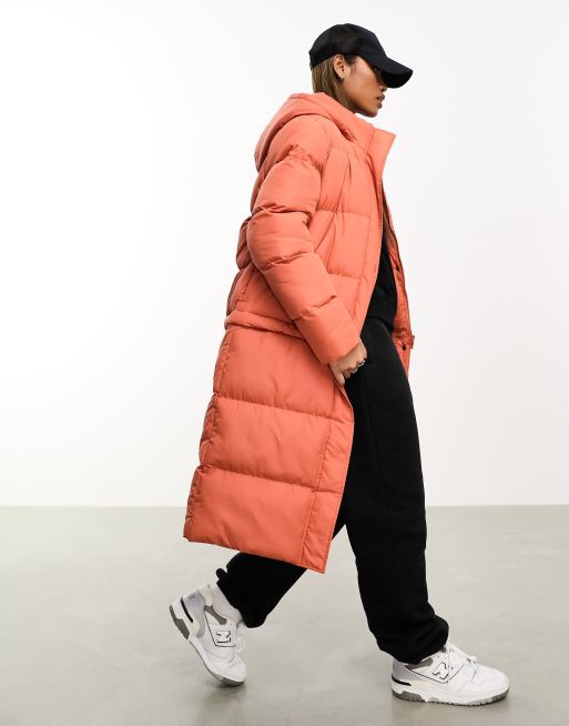 Long orange shop puffer coat